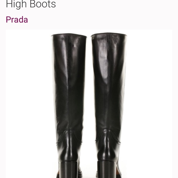 PRADA 90mm Black Leather Knee-High Boots - Picture 4 of 8